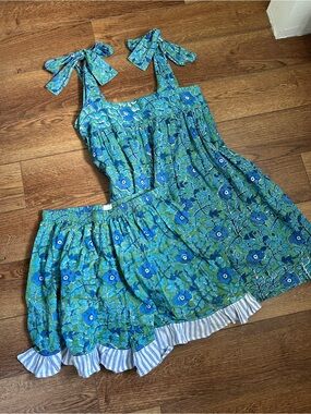 Darling Loungewear The Harriet Set in Teal Garden XL